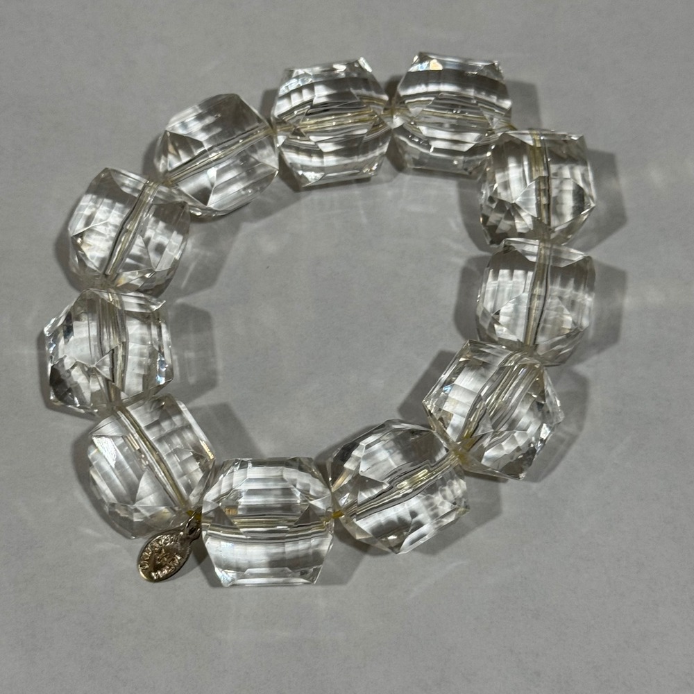 Tarina Tarantino Bracelet Womens Clear Faceted Lucite Geometric Chunky Stretch